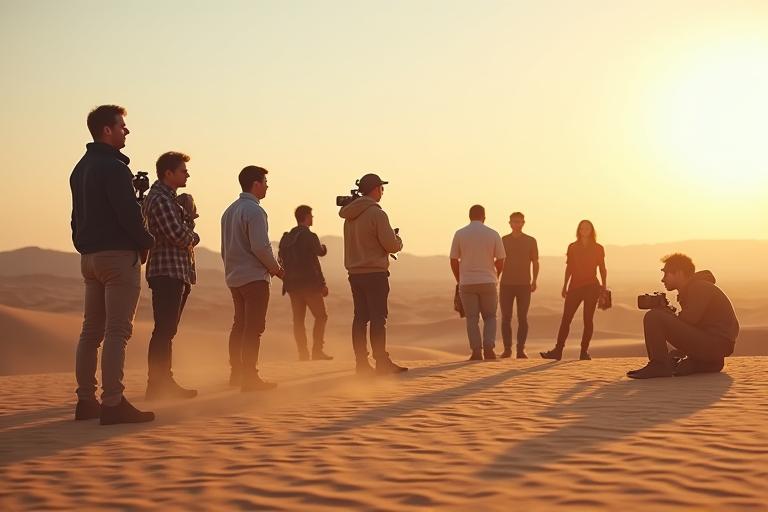 Equipo de Oasis Frame trabajando en una locación impresionante del desierto